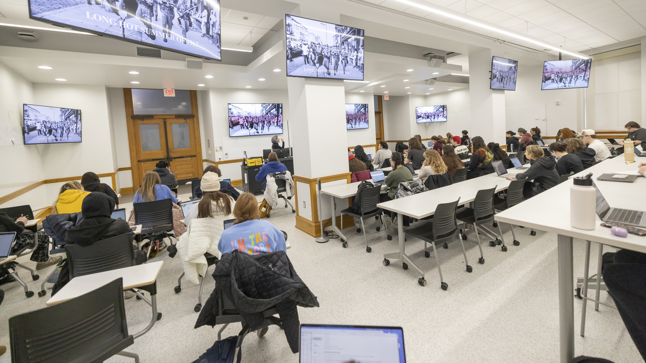 large classroom filled with students learning about social justice